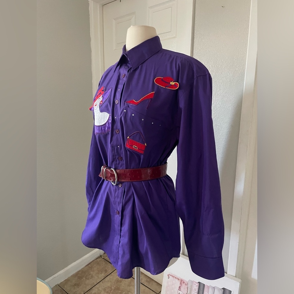 Get Lucky Blouse Size M Purple Red Hat Fashion Long Sleeve - Picture 5 of 9